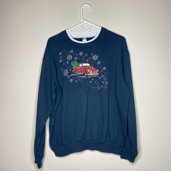 Morning Sun Sweaters - Morning Sun Sweatshirt Womens Large Blue Winter Cabin Grannycore Grandmacore